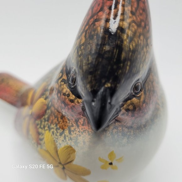 Resin Cardinal Bird Hand Painted Ganz Art w/ Flowers Songbird Figurine - Picture 3 of 10